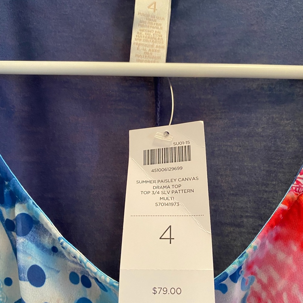 Chico’s gorgeous top blue lined with floral - Picture 3 of 3